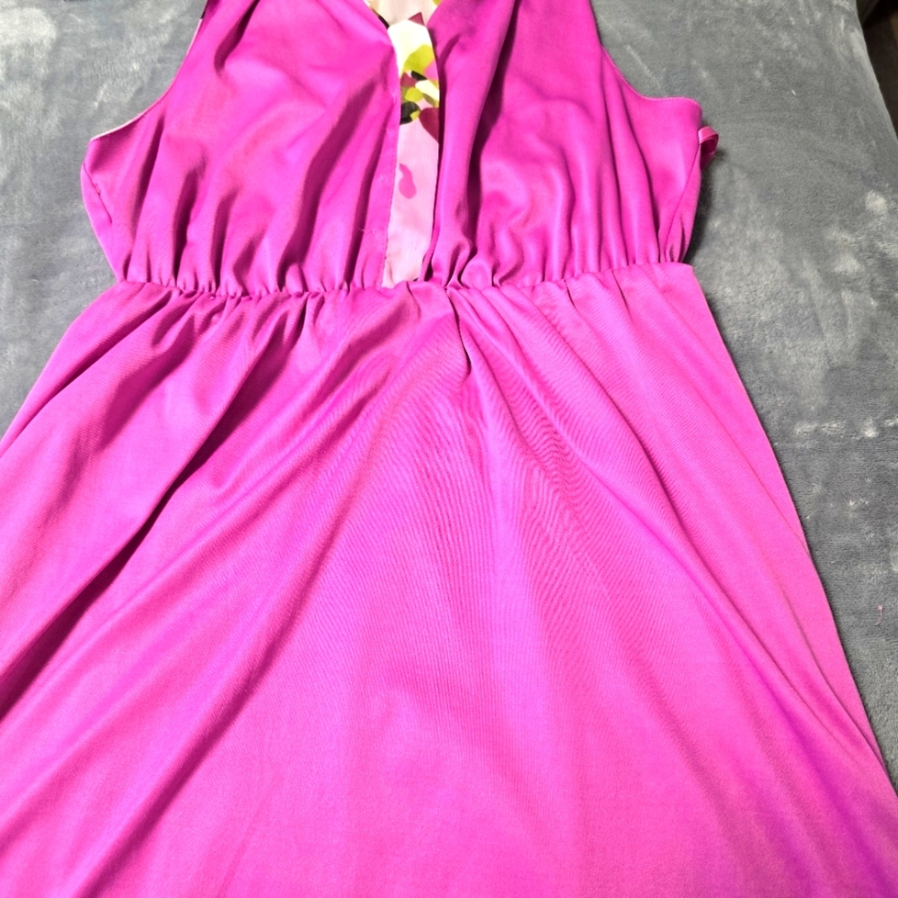 2/$30 Merona Pink &‎ Green Floral Halter Dress Size M Tropical Abstract - Picture 9 of 13